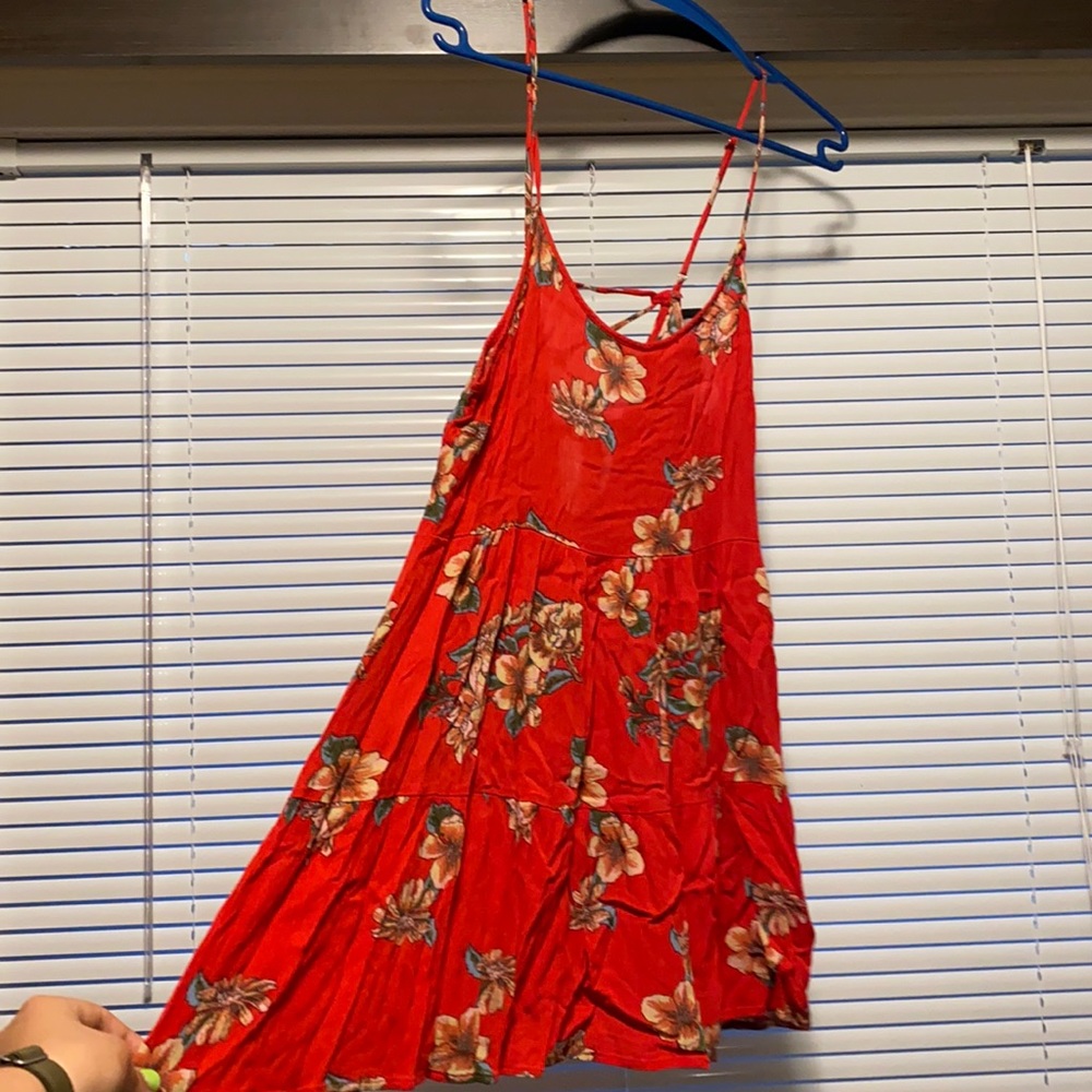 lulus red floral tie back dress
